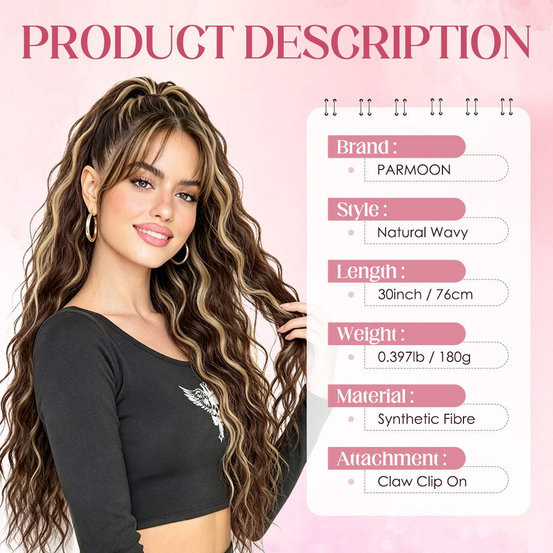 Thick & Long Clip-In Ponytail Hair Extensions with Claw Clip - Natural Human Hair
