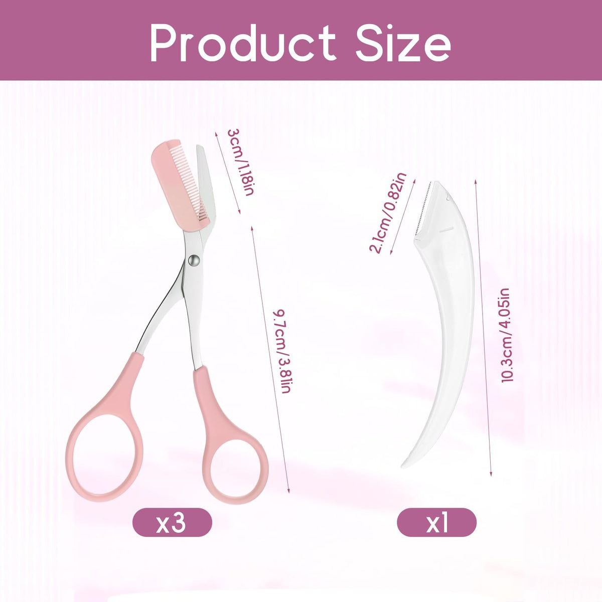 Eyebrow Scissors with Comb Stainless Steel 3-Pack, Professional Grooming Kit
