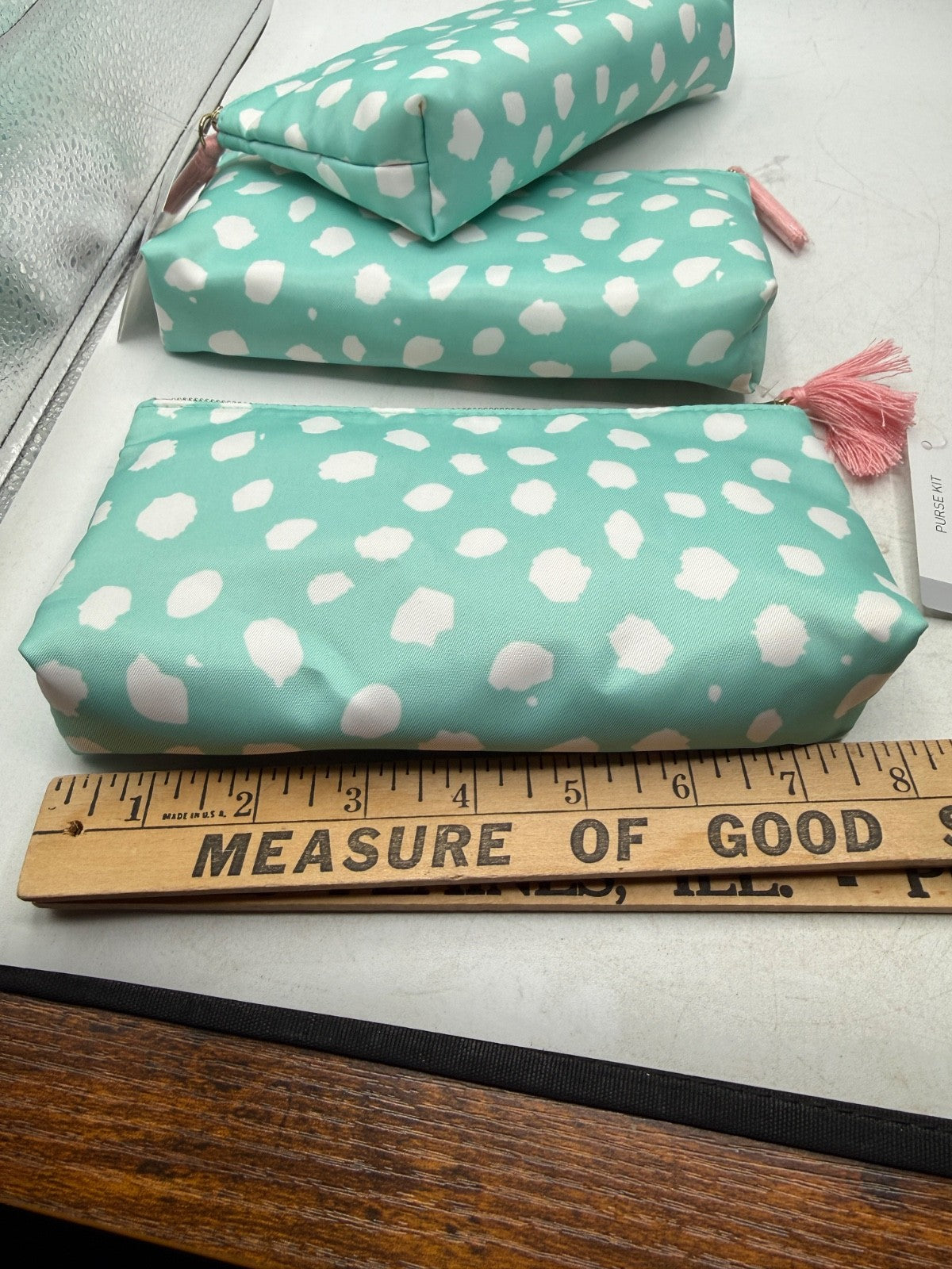 Conair Purse Kit Zippered Cosmetic Bags - Set of 3 Turquoise White Pink Dots