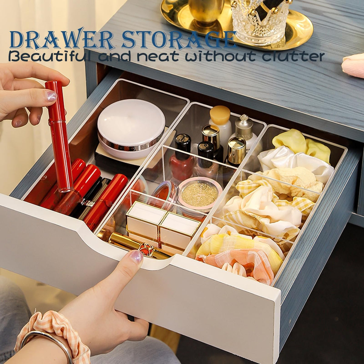 Acrylic Makeup Organizer Set with Stackable Storage Boxes for Bathroom and Vanity