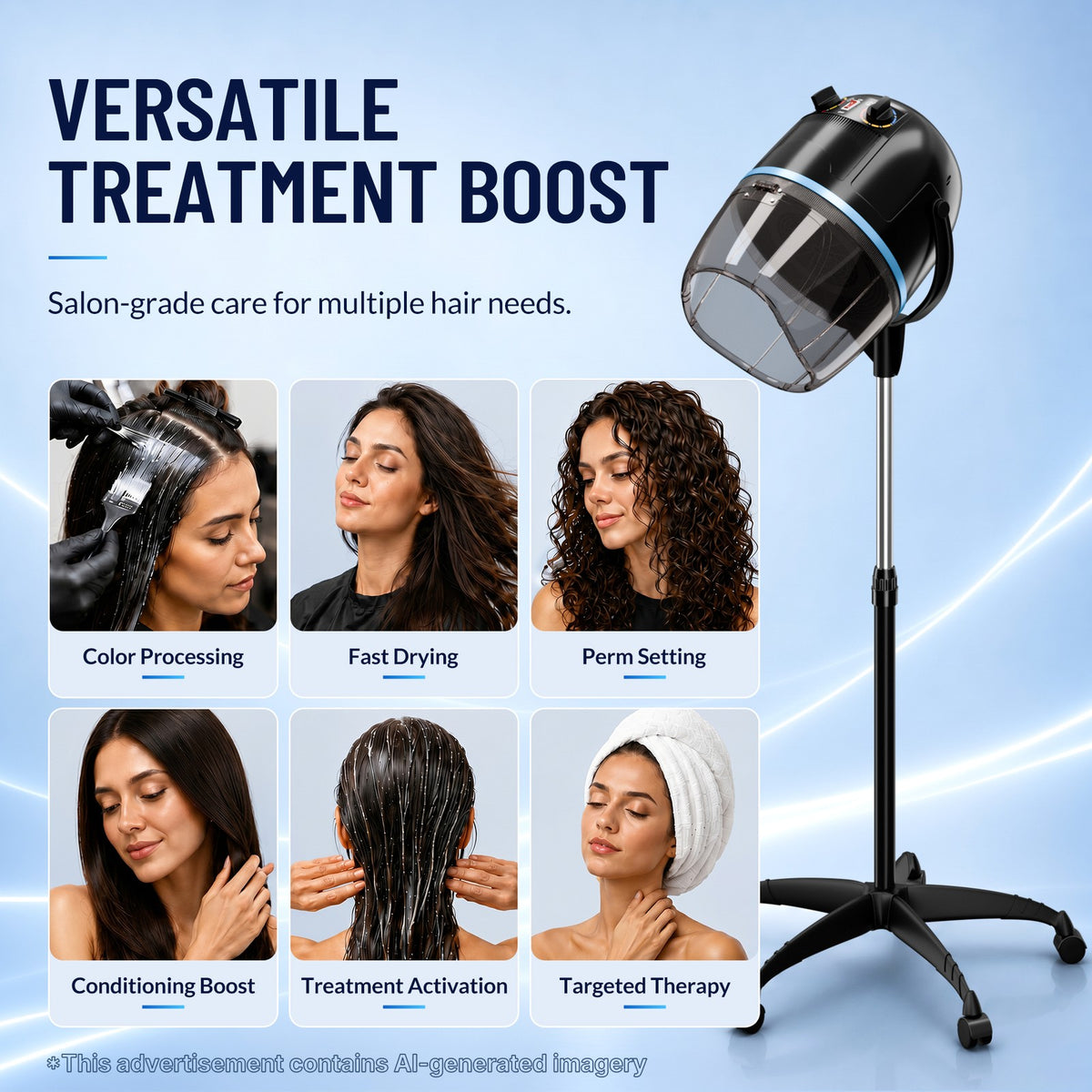 3 Colors Floor Salon Hair Bonnet Adjustable 1300W Hooded Dryer Stand