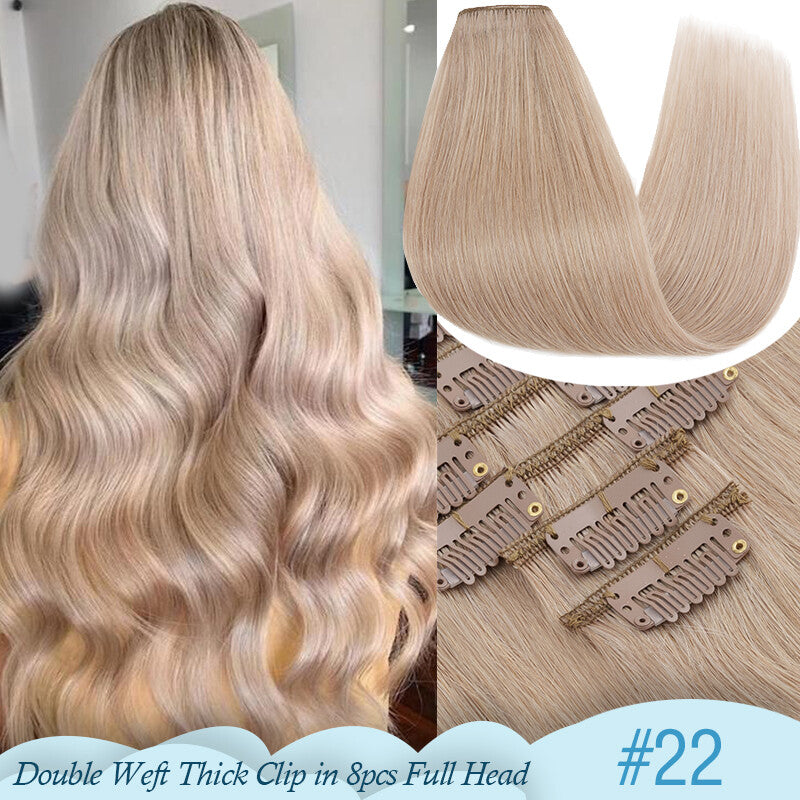 Thick Double Weft Clip-In Human Hair Extensions Full Head 150-170g