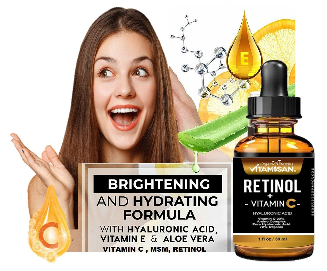 Retinol Vitamin C Hyaluronic Acid Face Serum Anti-Aging Wrinkle Treatment - 3 Oz