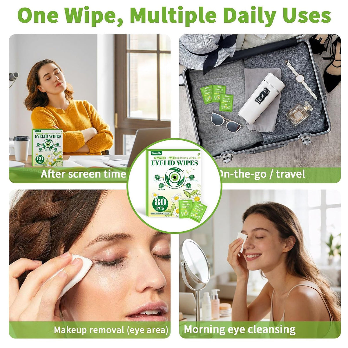Tea Tree Oil Eyelid Wipes - 80 Pack for Eye Hygiene & Irritation Relief