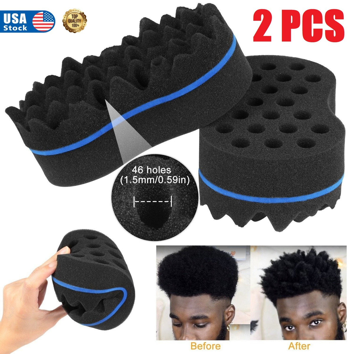 2PCS Curly Sponge for Men and Women Double Twist Coil African Natural