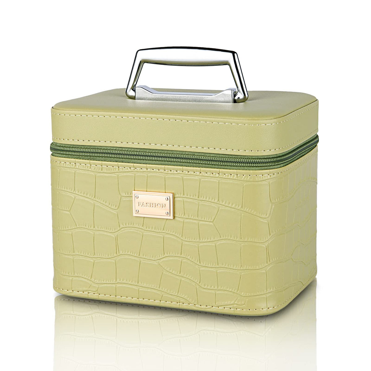 Portable Leather Makeup Train Case with Mirror for Women - Green