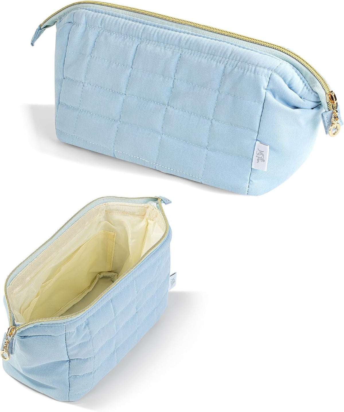 Dusty Blue Aesthetic Quilted Makeup Bag for Women by Ms. Pen
