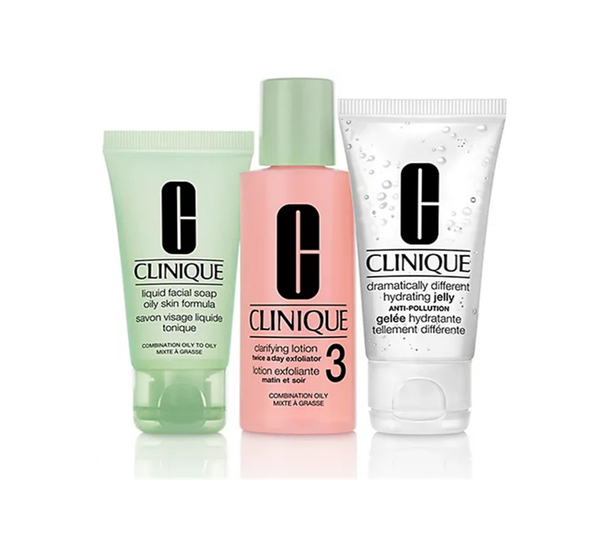 Clinique 3 Step Oily Skin Facial Care Set - Liquid Soap, Clarifying Lotion & Hydrating Jelly Travel Size