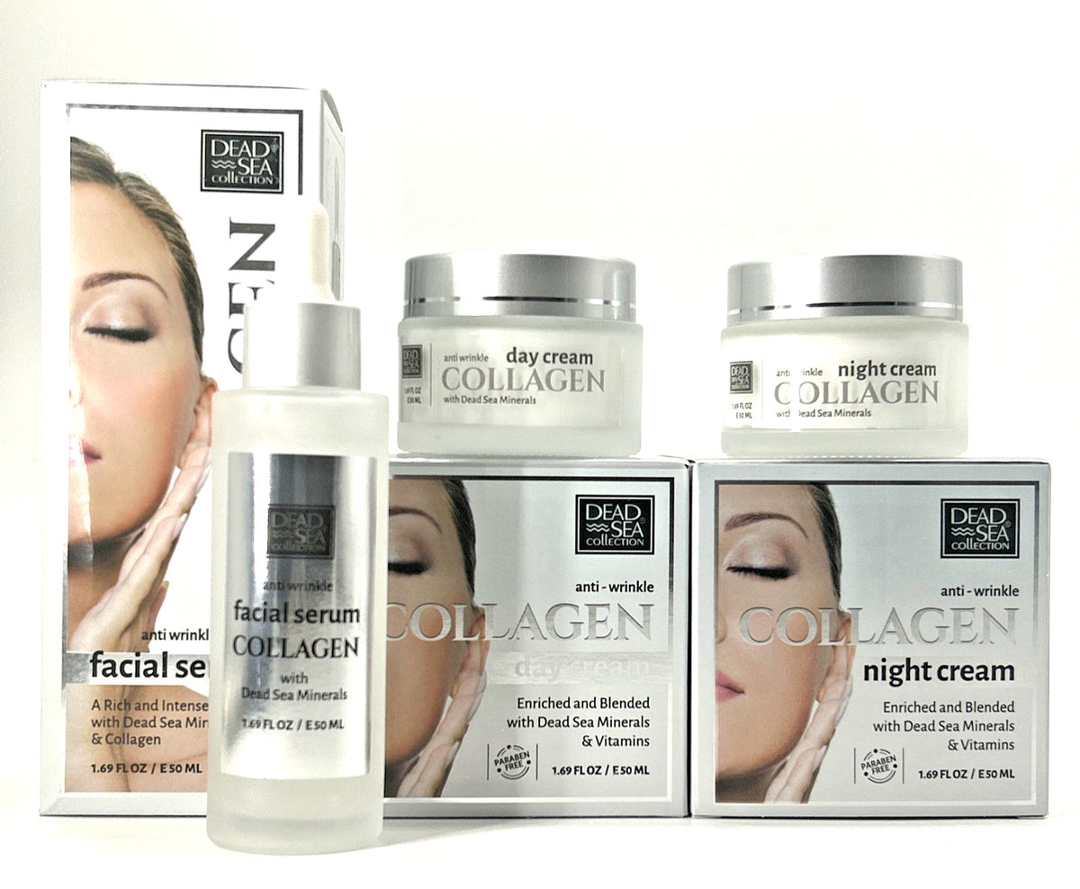 Dead Sea Collagen Anti-Aging Serum & Day Night Cream Set - Hydrating Skin Care