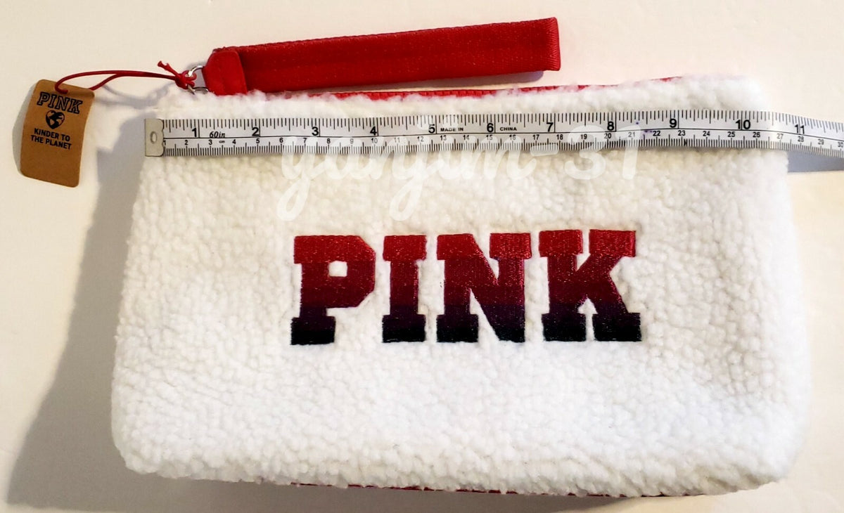 Pink Cozy Plush Fleece Makeup Bag with Sherpa Lining - Travel Cosmetic Pouch