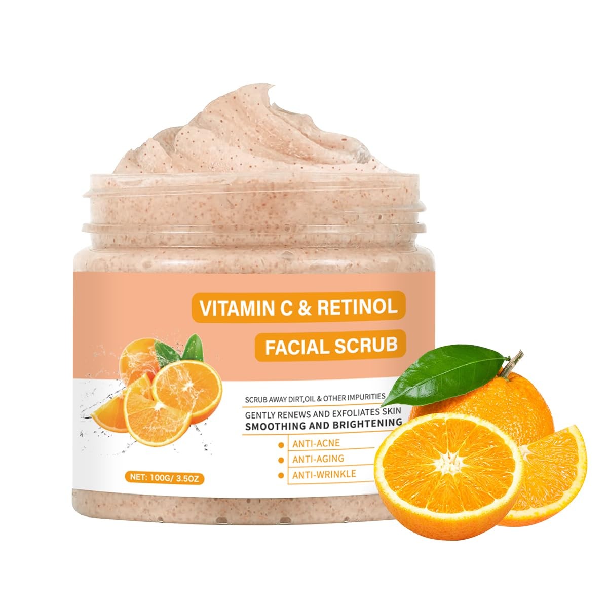 Vitamin C Face Scrub, Exfoliating Facial Wash with Retinol,
