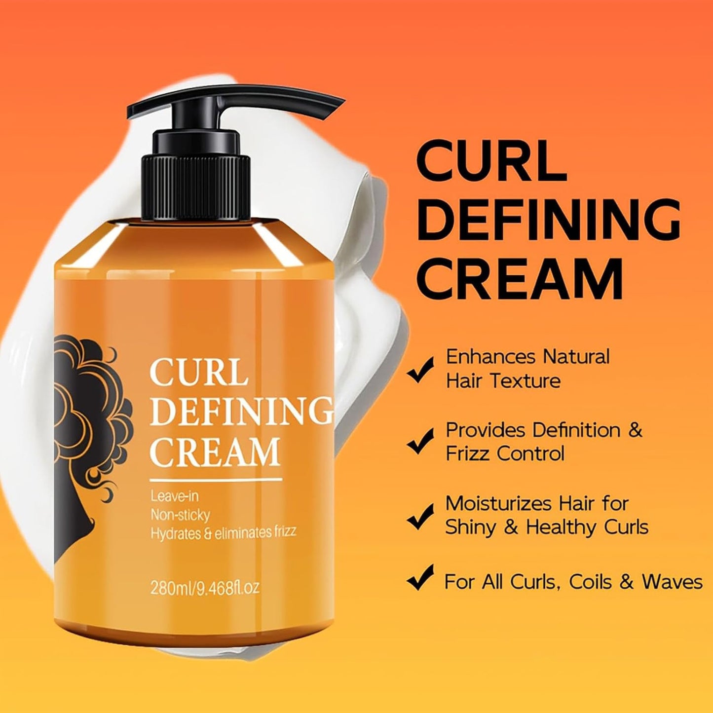 Argan Oil Curl Defining Cream for Natural Curly Hair - Anti Frizz & Moisturizing