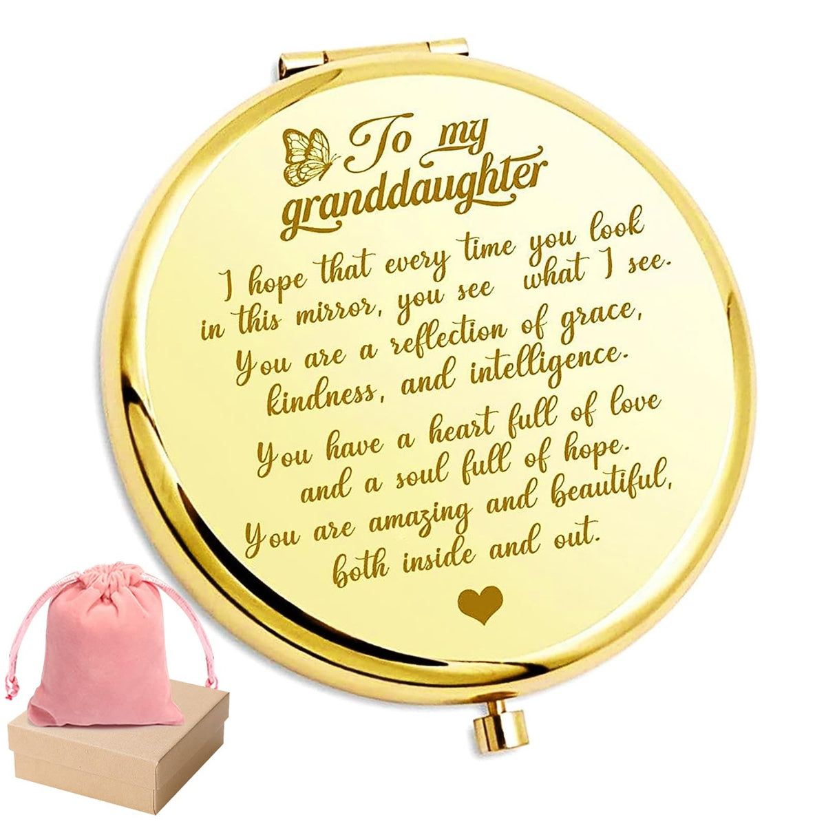 Engraved Compact Pocket Mirror for Granddaughter - Encouragement Gift, Double-Sided Makeup Mirror