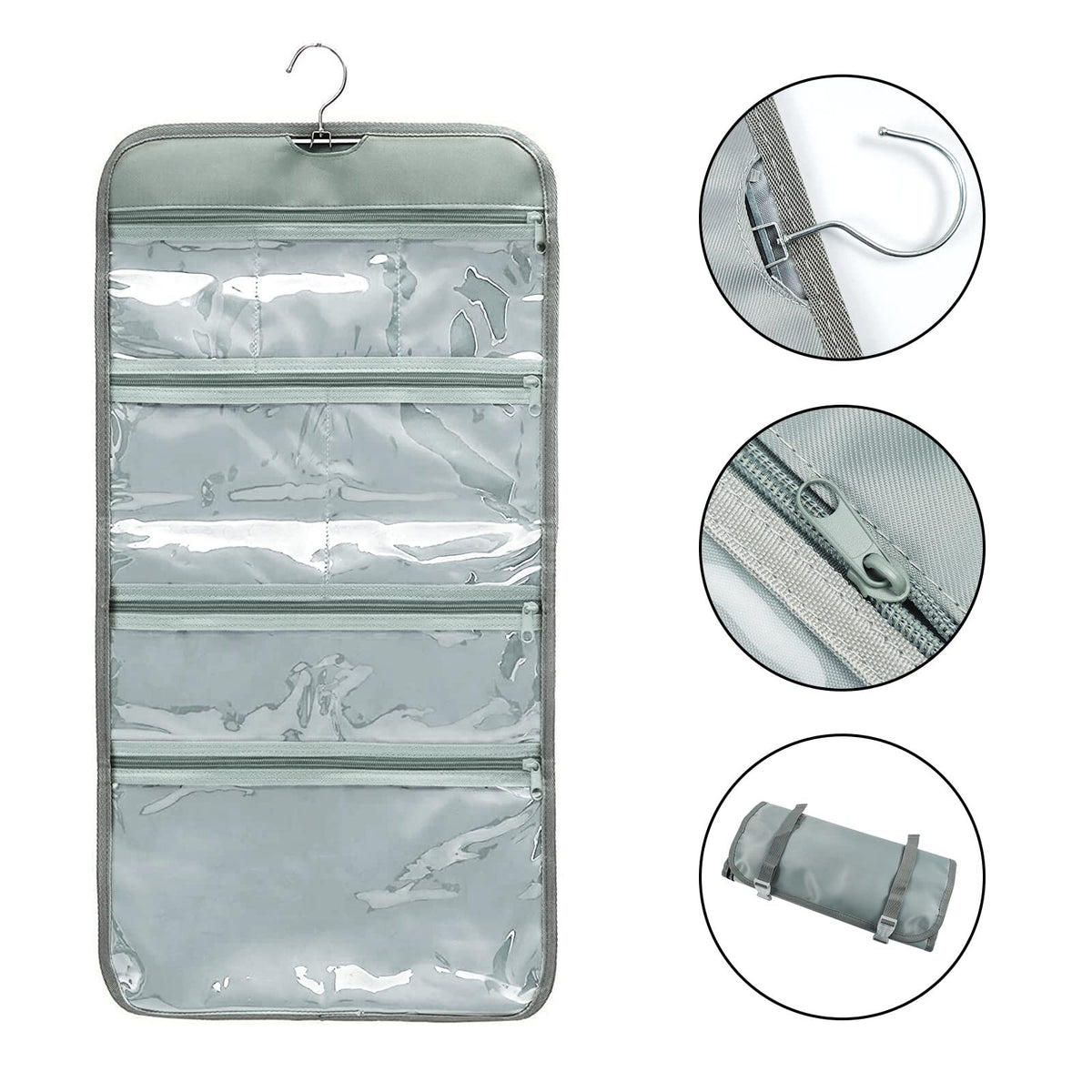 Foldable Clear Hanging Travel Toiletry Bag Organizer with Multiple Compartments