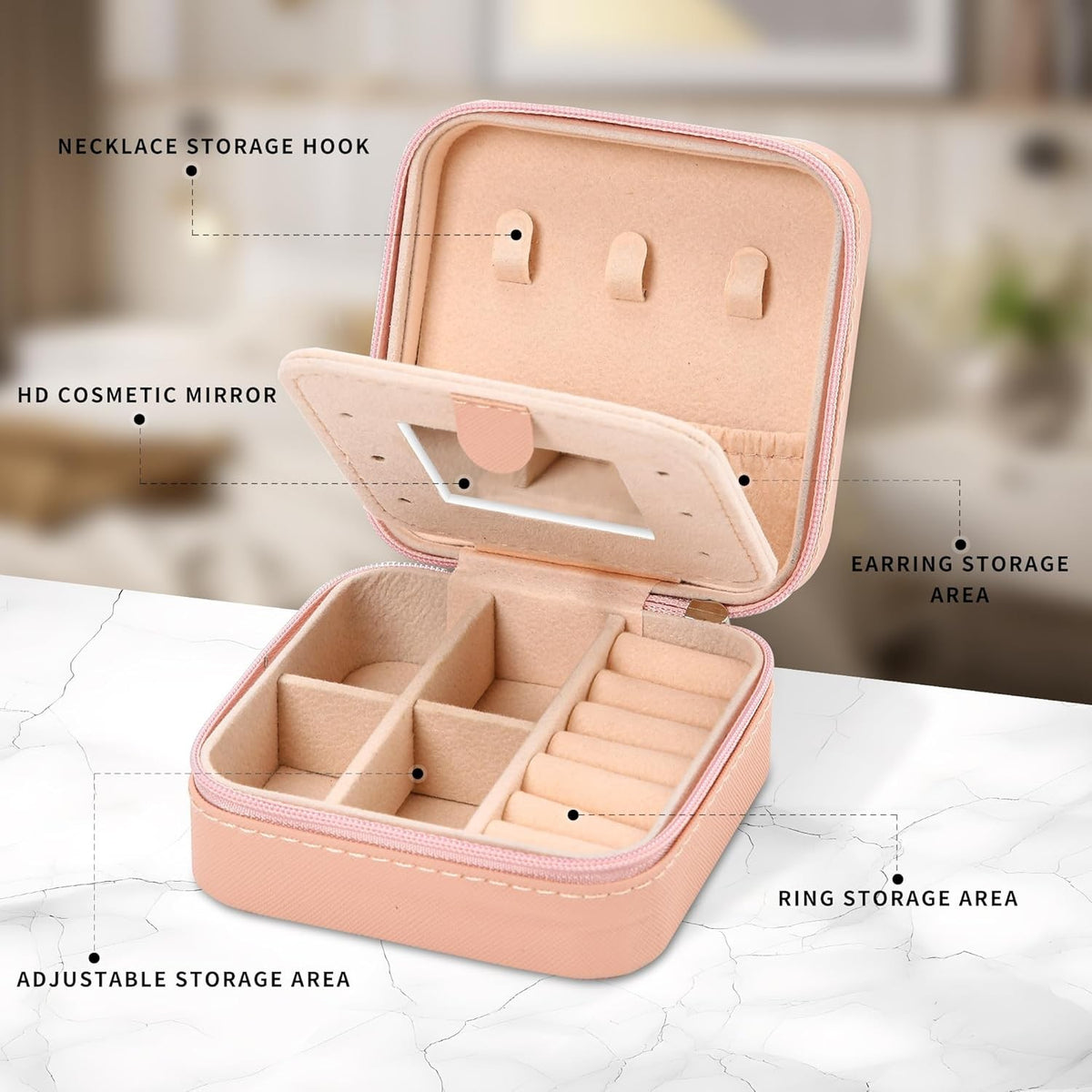 Travel Jewelry Organizer with Mirror, Small Jewelry Box for Women