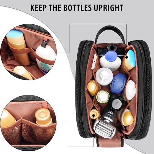 Large Water-Resistant Hanging Toiletry Bag for Travel with Organizer & Leak-Proof Bottles