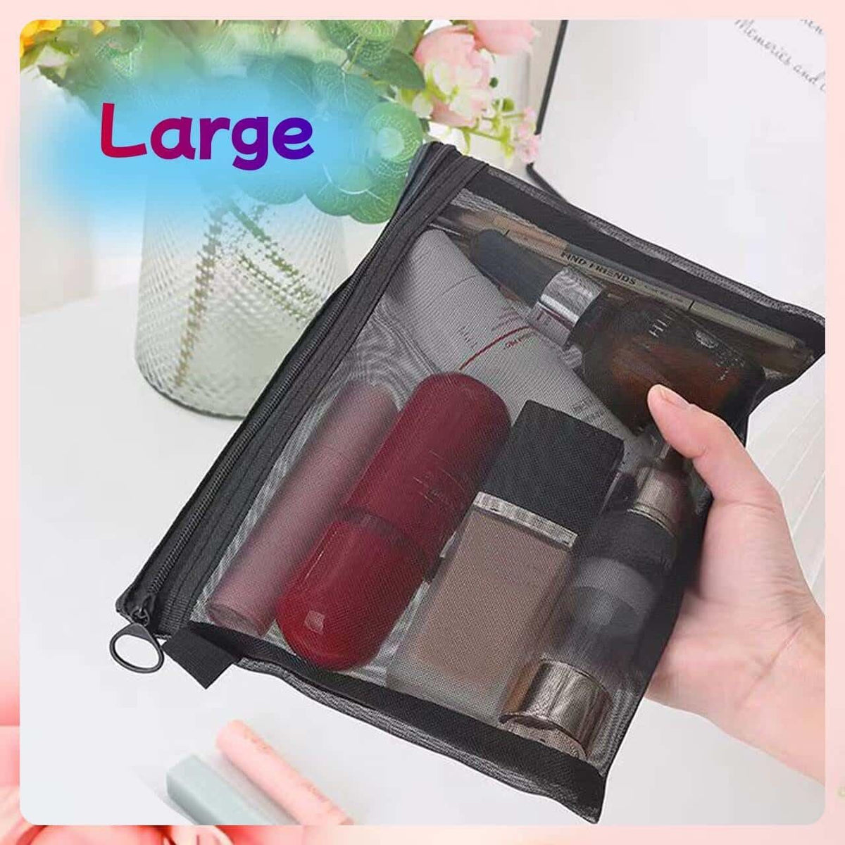 Small Mesh Zipper Pouch Bags Set - Travel Organizer, Cosmetic Storage