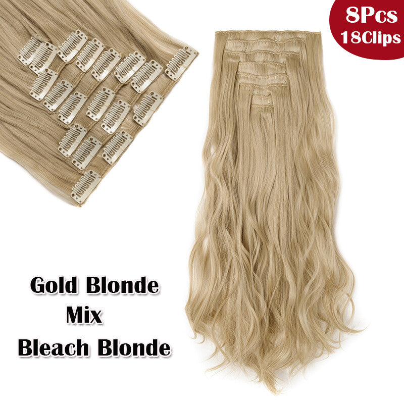 Clip-In Hair Extensions Full Head Ombre Highlight Synthetic Thick Hair 8-24 Inches