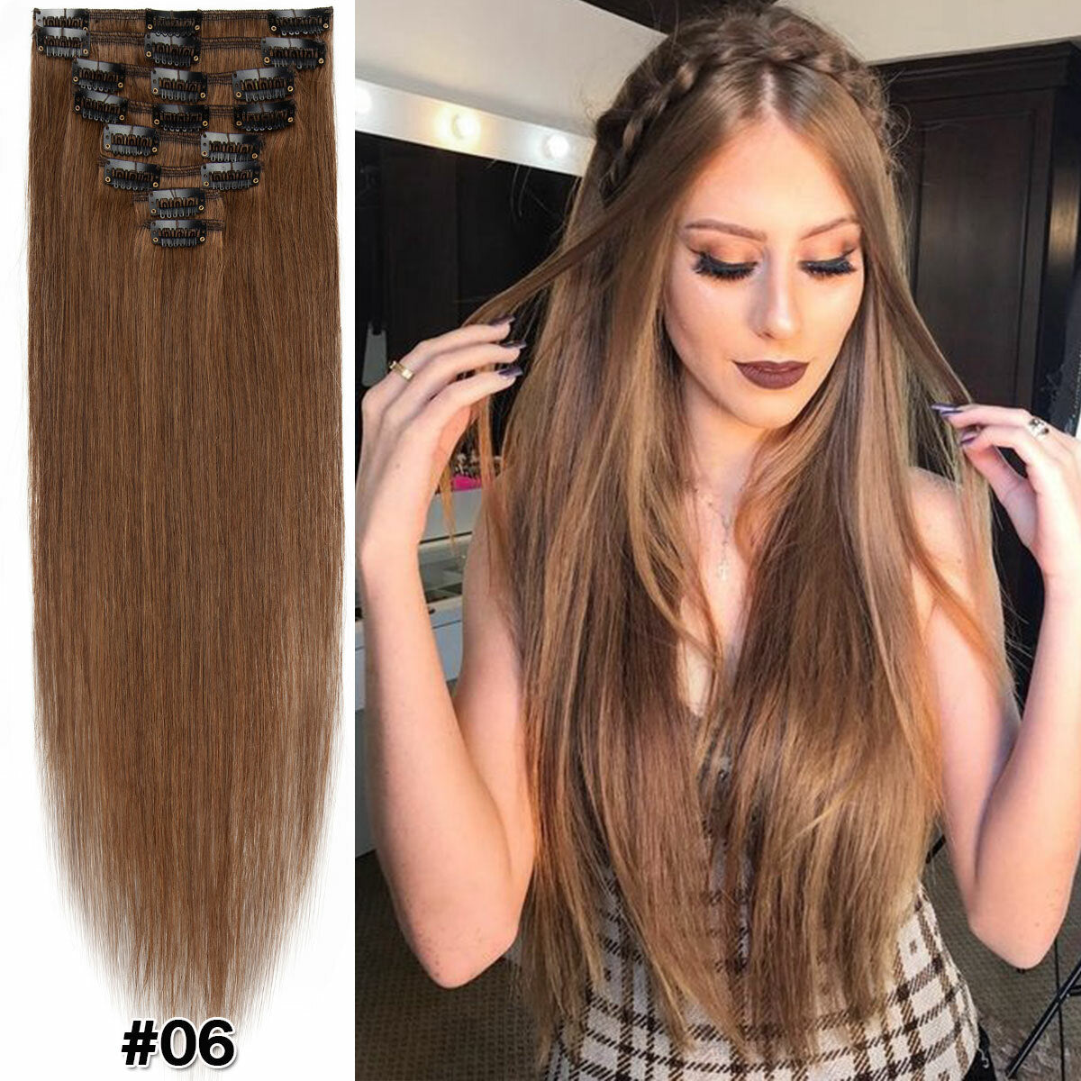 Clip-In Remy Human Hair Extensions Full Head Set - Multiple Colors & Lengths