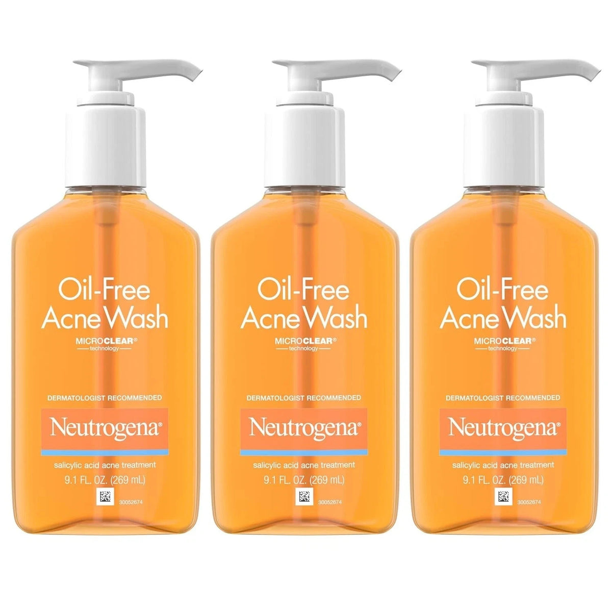 Oil-Free Acne Face Wash with Salicylic Acid - 3 Pack, 9.1 Oz