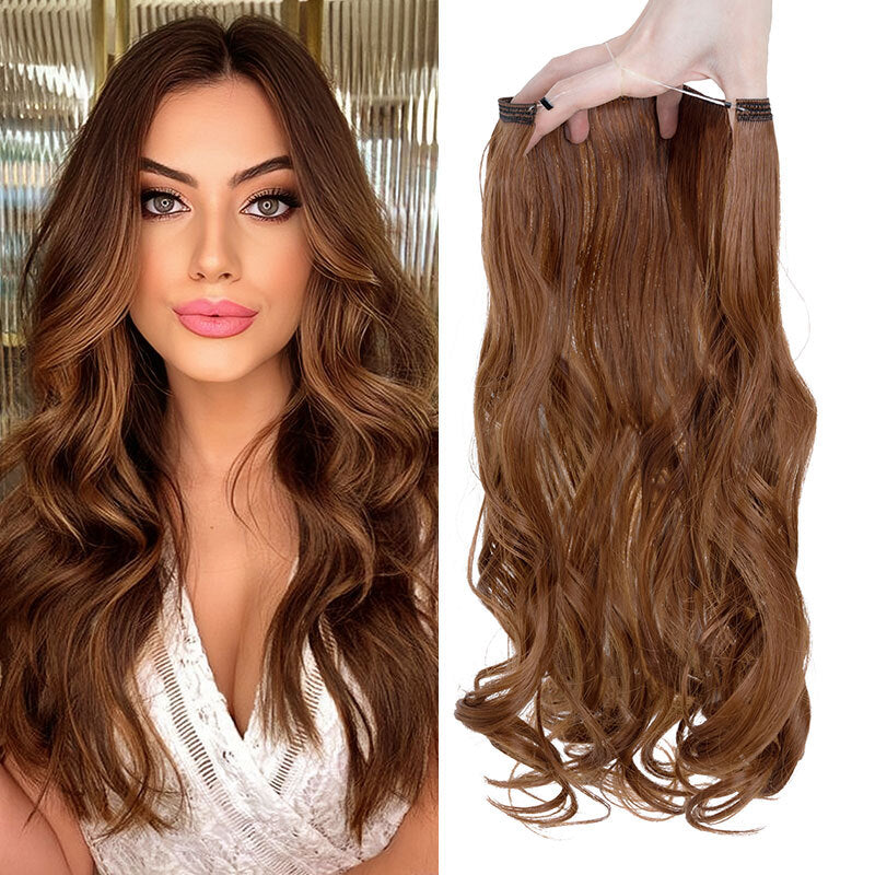 Invisible Wire Hair Extensions - Natural Synthetic Length & Body Wavy or Straight