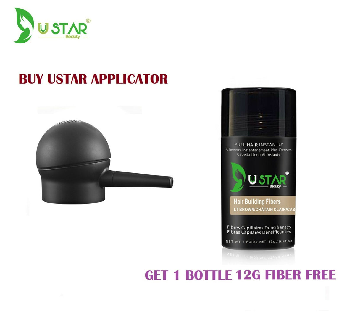 Hair Fiber Spray Applicator - Light Brown 12g Bottle