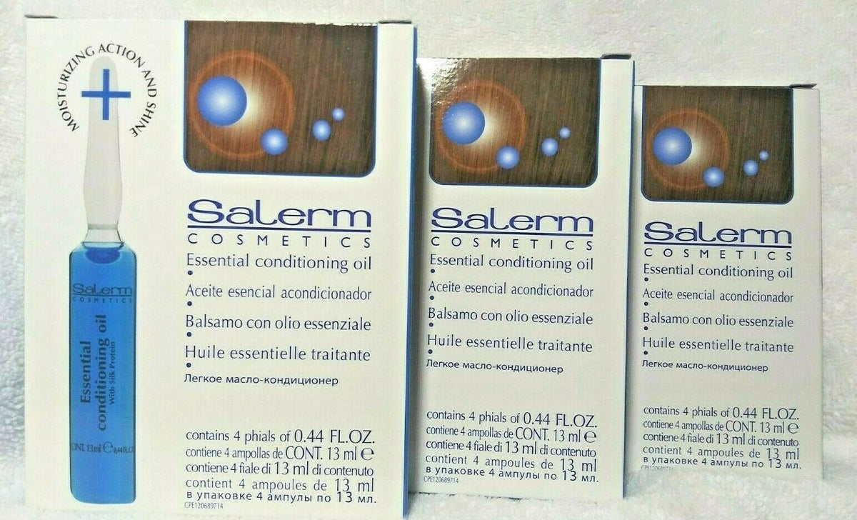 Essential Hair Conditioning Oil Set - Dry & Colored Hair Treatment, Silk Proteins, 4 Phials x 13ml, Pack of 3