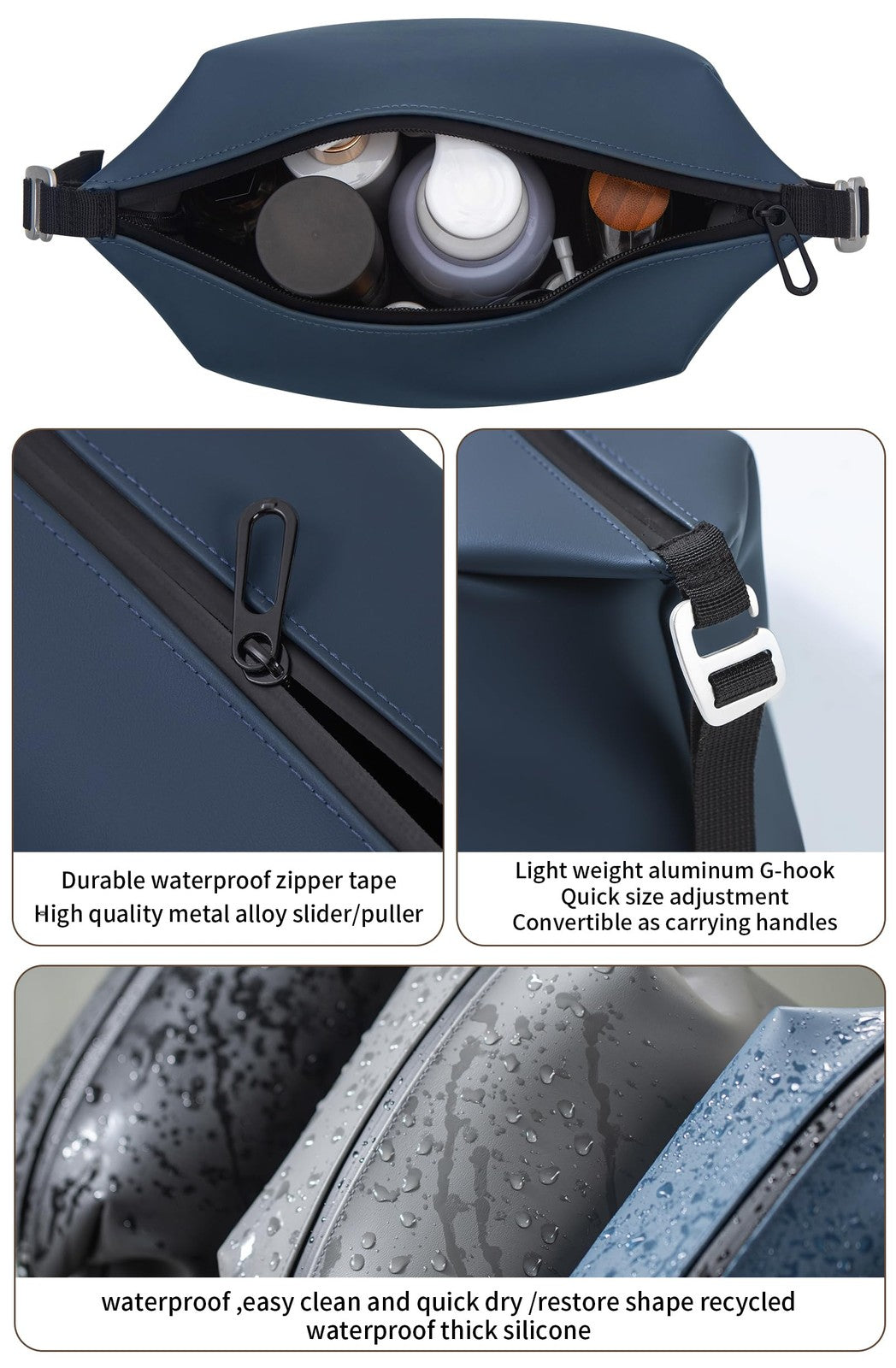 Large Silicone Toiletry Bag 4.5L 6x9.84in Waterproof Leakproof Navy Blue