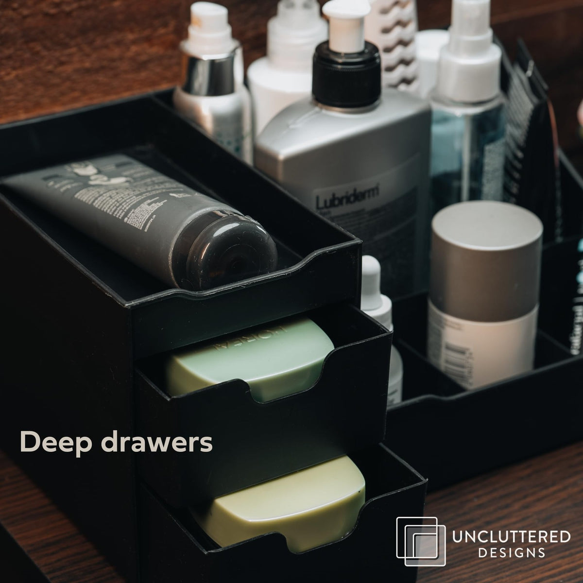 Large Black Vanity Organizer for Countertop Storage - Clutter-Free Makeup & Grooming