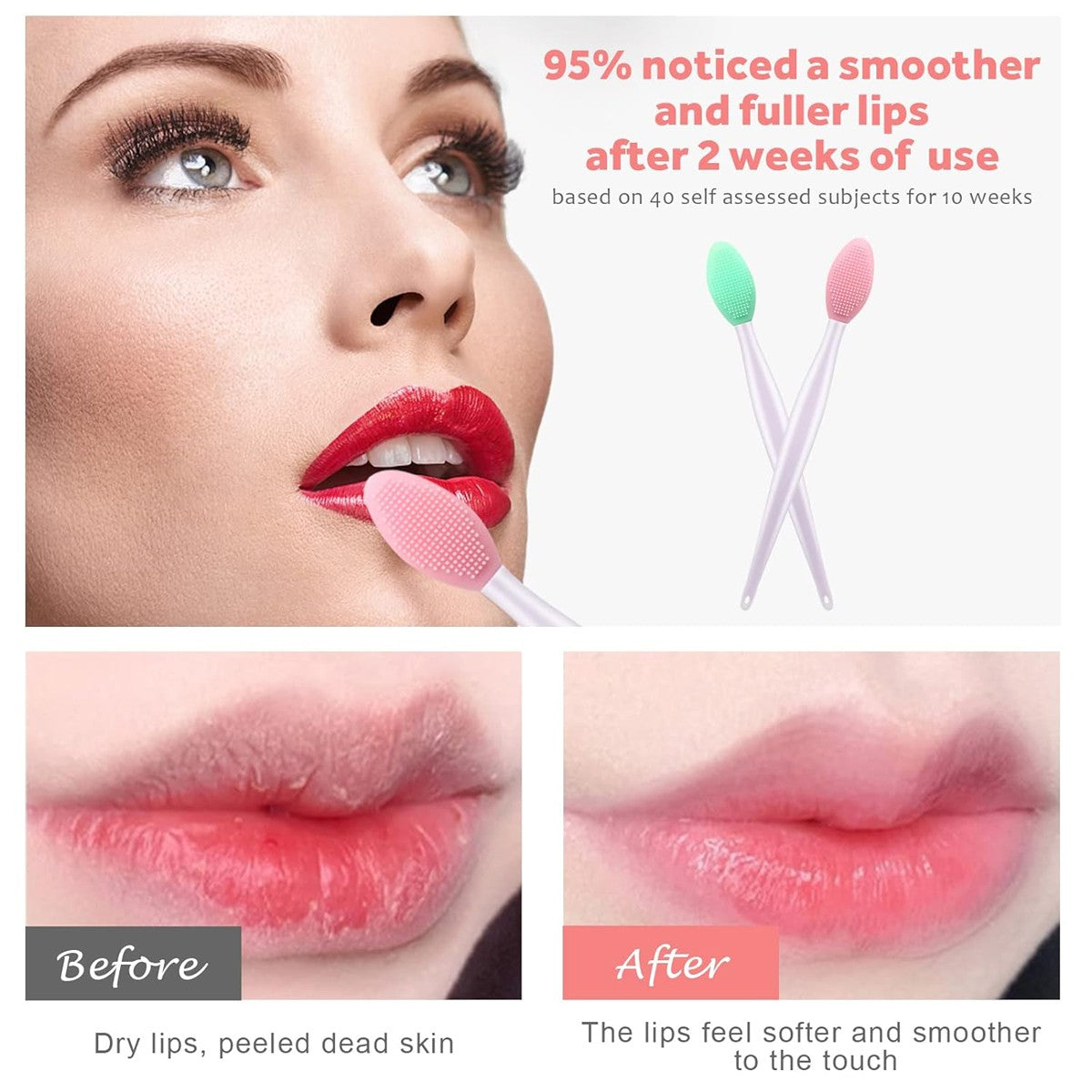 Lip Scrub Brush Set - Double-Sided Silicone Exfoliating Tool for Smooth Lips