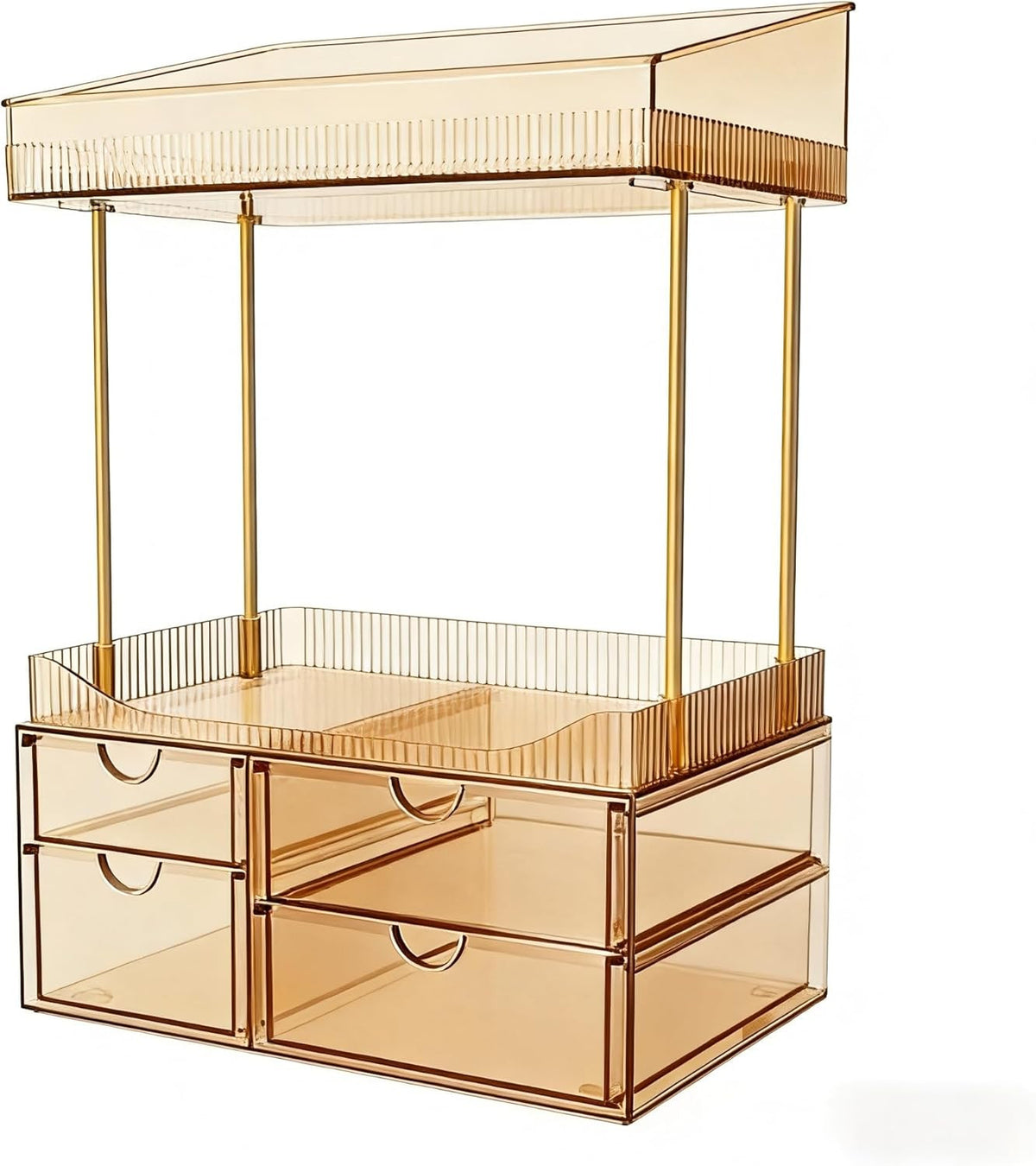 Transparent 4-Level Makeup Organizer with Drawers for Bathroom Storage