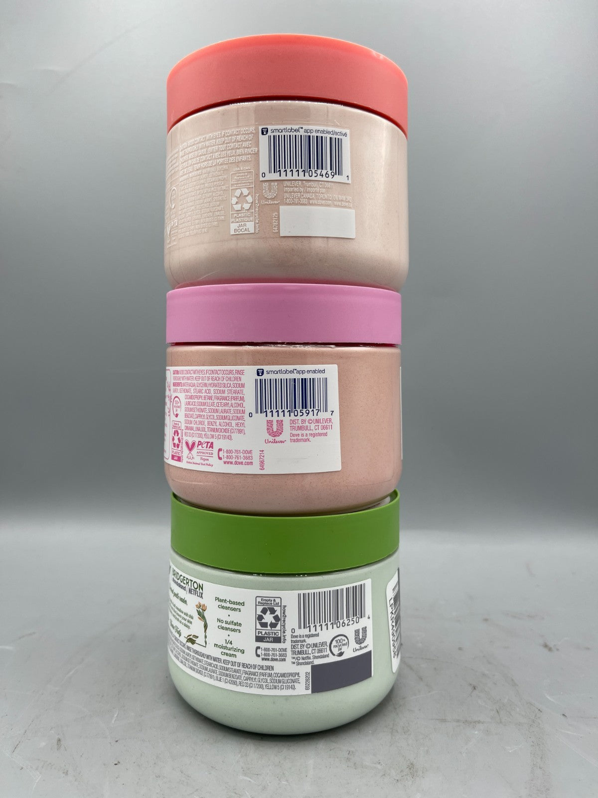 Lot Of 3 Dove Body Scrub 15 oz Each White Peach, Bergamot, Rose Berry