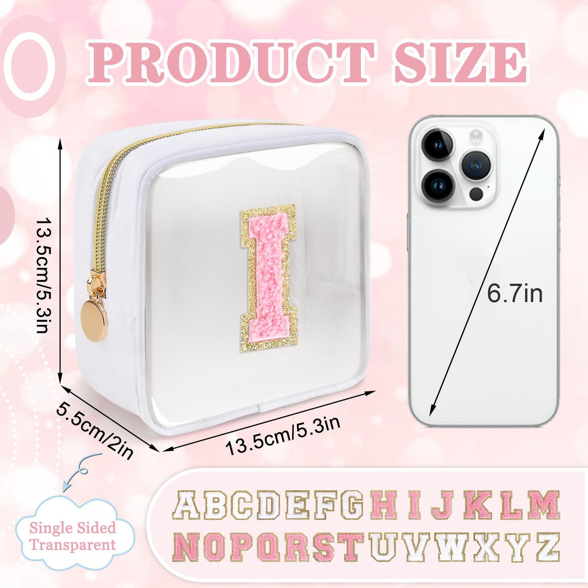 Personalized Clear Makeup Bag with Initials - Waterproof Nylon Compact Organizer
