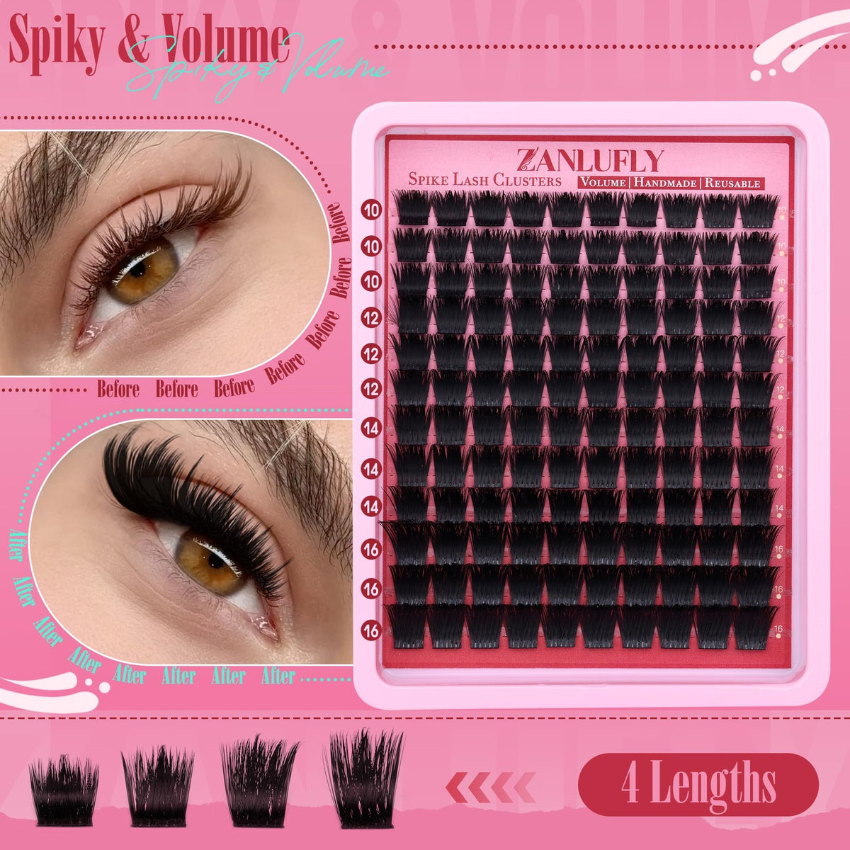 Volume Spiky Eyelash Clusters 120 Pcs Thick Black Faux-Mink False Lashes