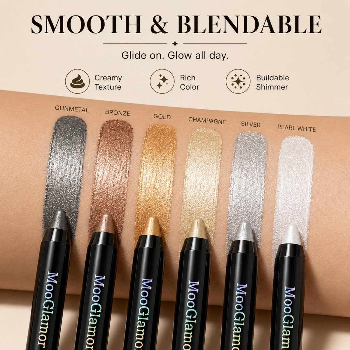 6 Pack Eyeshadow Stick Set with Shimmer and Waterproof Formula