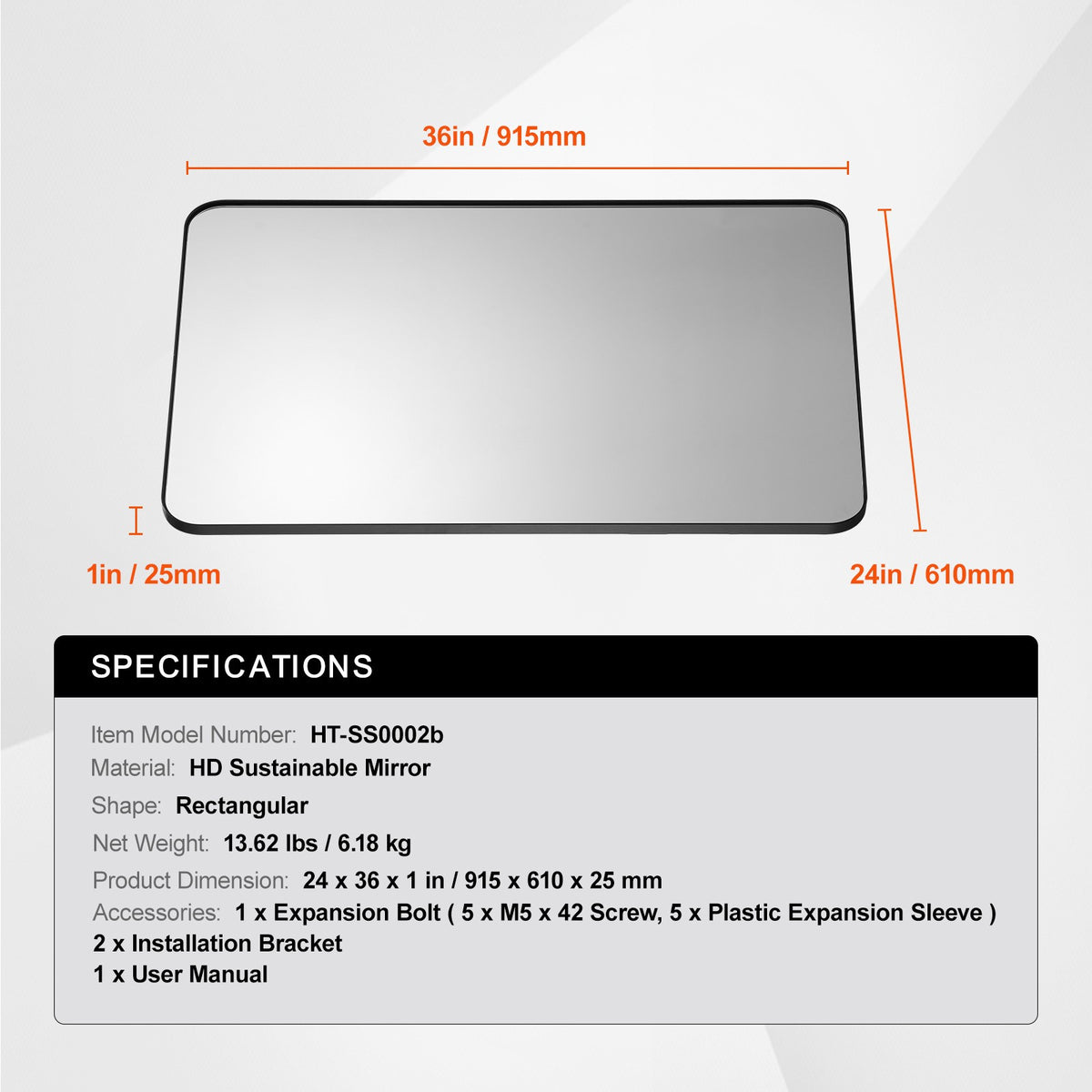 24x36 Inch Rectangular Wall Mirror with Metal Frame - Modern Home Decor