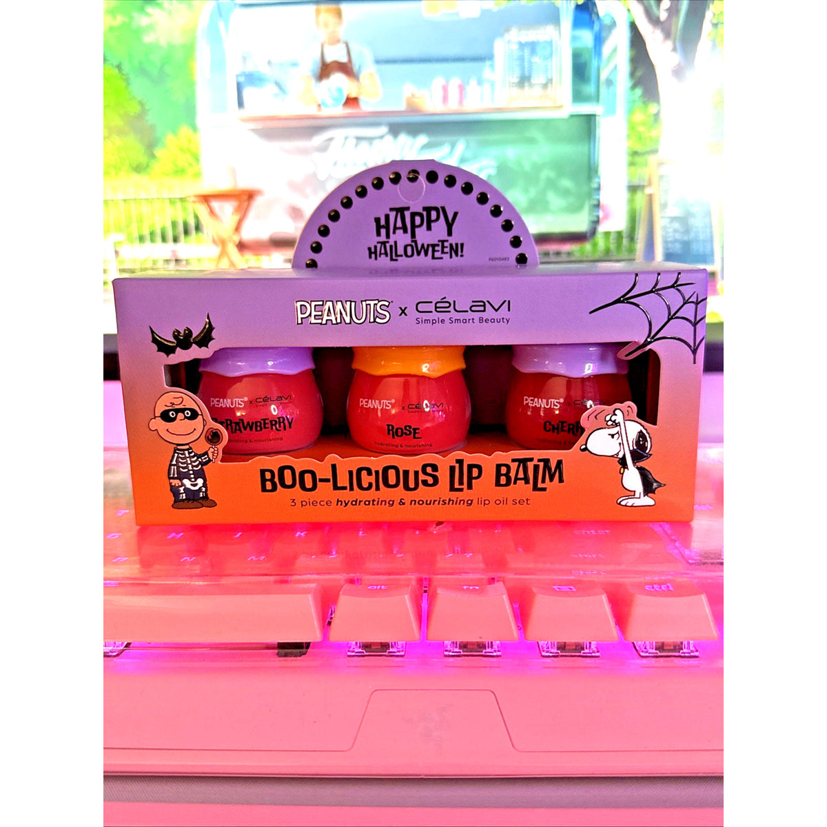 Lip Balm Oil Set with Cherry and Rose Flavors - Snoopy Halloween Boo-Licious 3 Piece