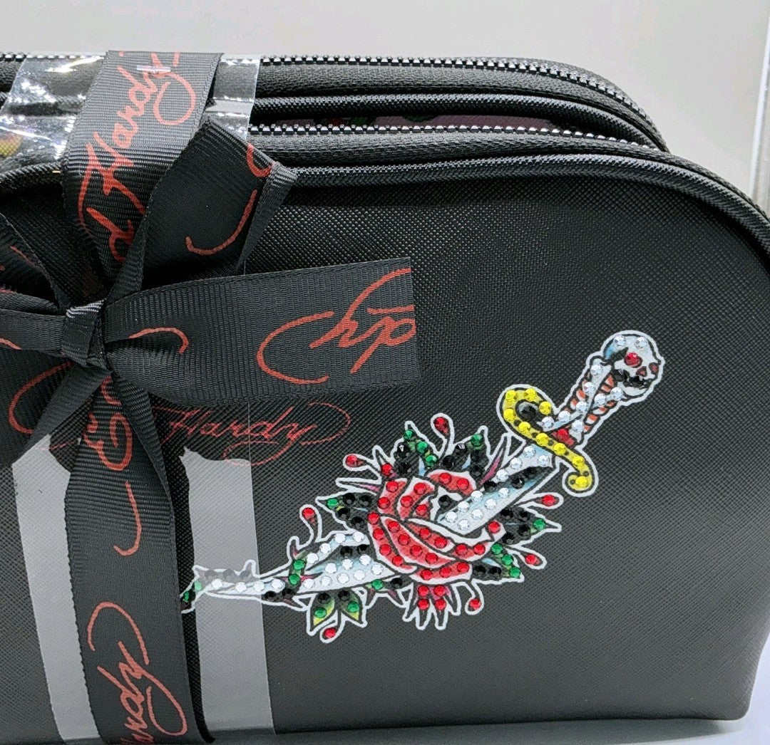 Pink Rose Rhinestone Cosmetic Bag Set - Makeup Organizer Pouch