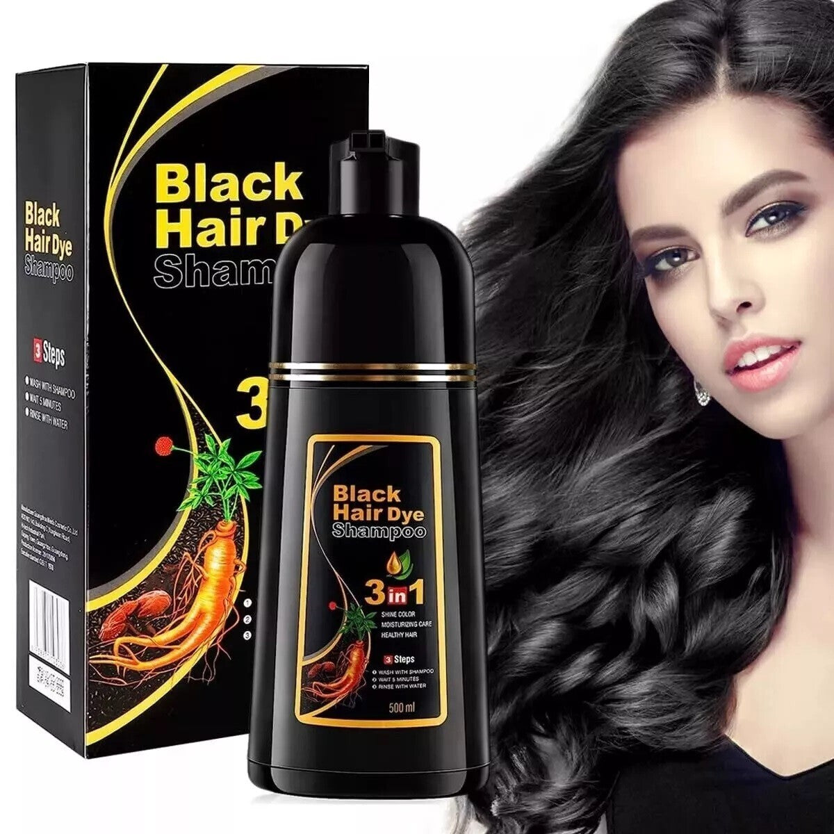 Black Hair Dye Shampoo 3-in-1 for Gray Coverage