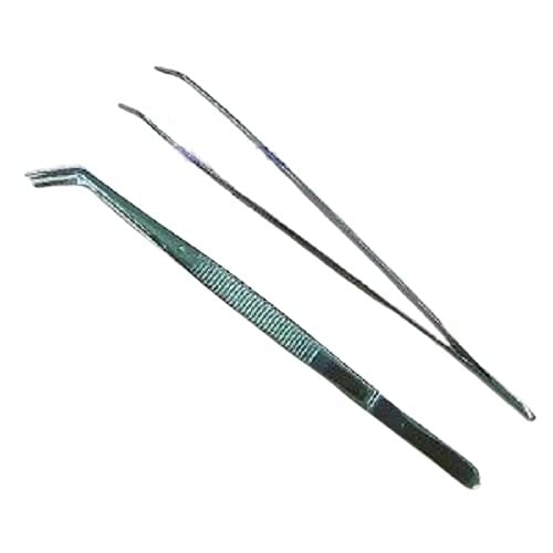 Deluxe 6-Inch Bent Tweezers Set of 2 - Stainless Steel Precision Tweezer