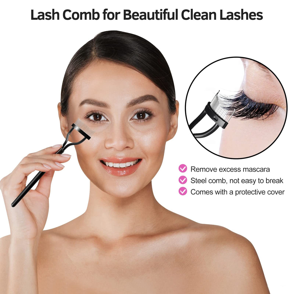 Eyelash Curler Kit 5-in-1 Set for Women with Eyelash Comb, Tweezers & Replacement Pads