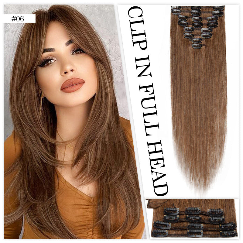 Invisible Clip In Hair Extensions Full Head Balayage Human Hair 8PC