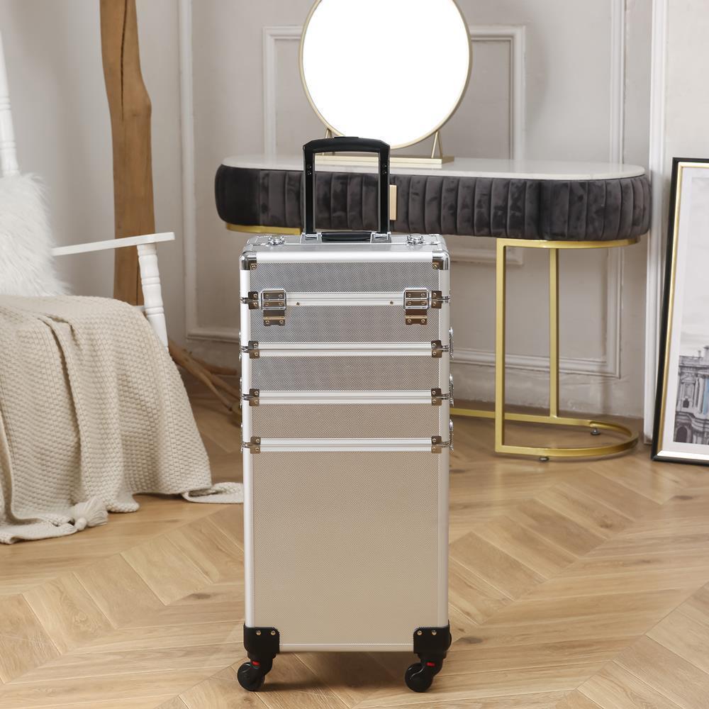 Pro 4-in-1 Aluminum Rolling Makeup Case with Large Storage Space