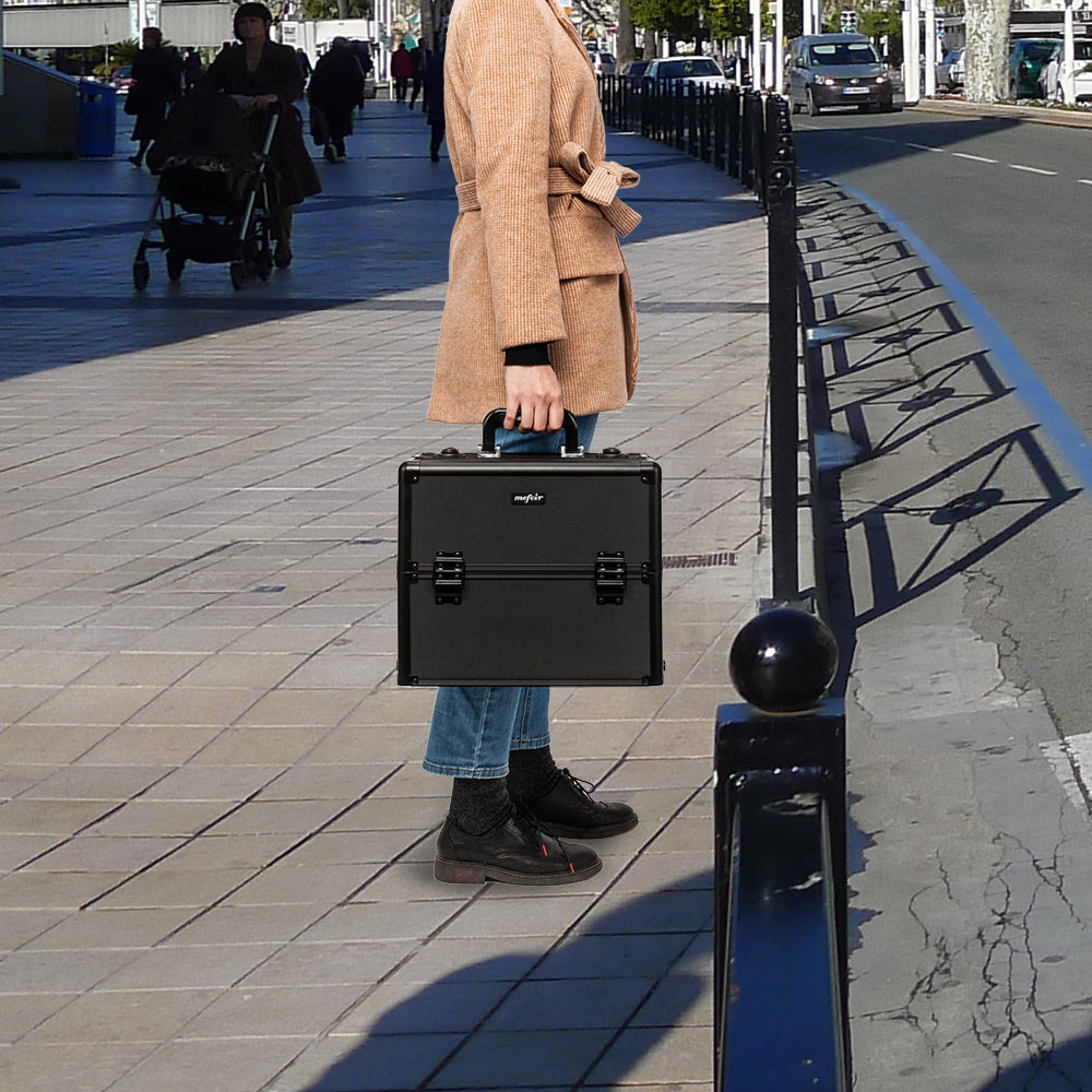 Large 3-in-1 Rolling Makeup Train Case with Swivel Wheels - Professional Cosmetic Trolley
